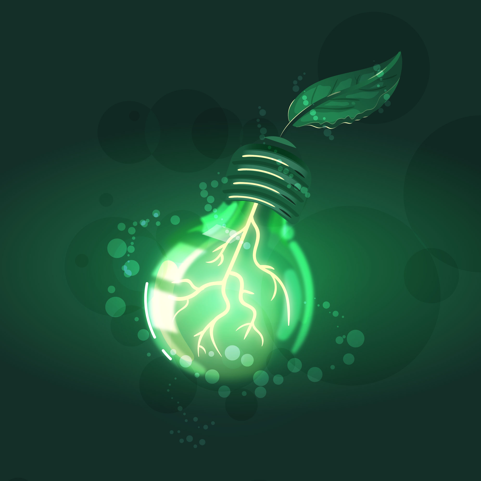 Green energy saving light bulb concept illustration.