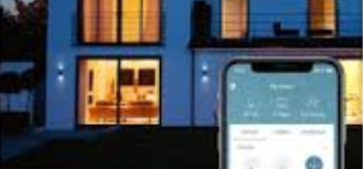 Smartphone application controlling modern outdoor house lighting.