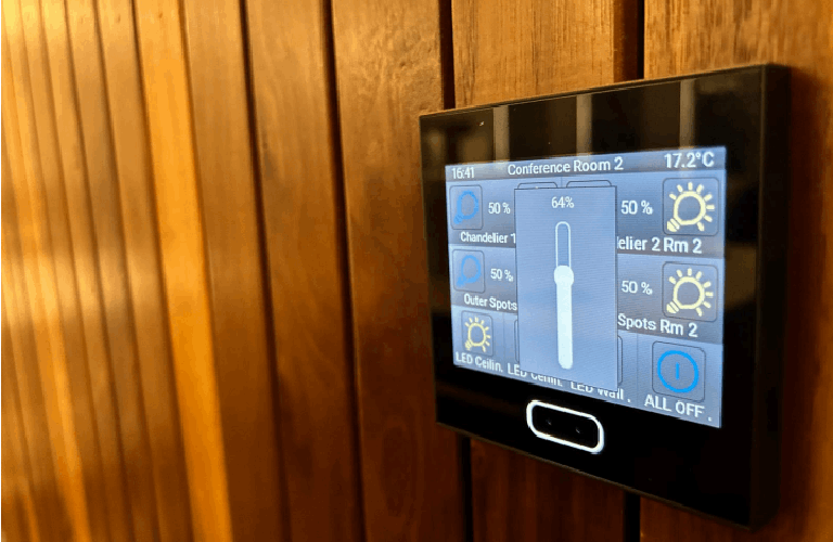 Wall mounted smart lighting control system interface.