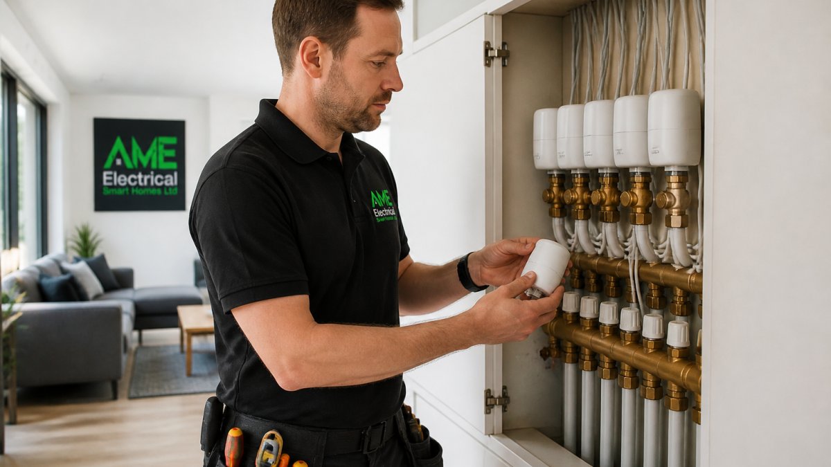 Professional demonstrating how to automate heating in large homes technique in modern clinical setting with natural lighting